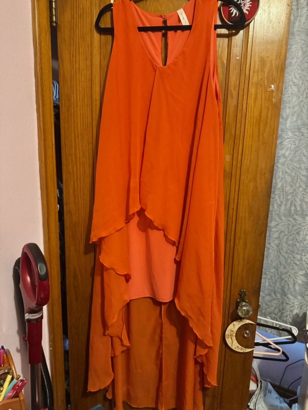 Women's Orange Sleeveless High-Low Layered Dress